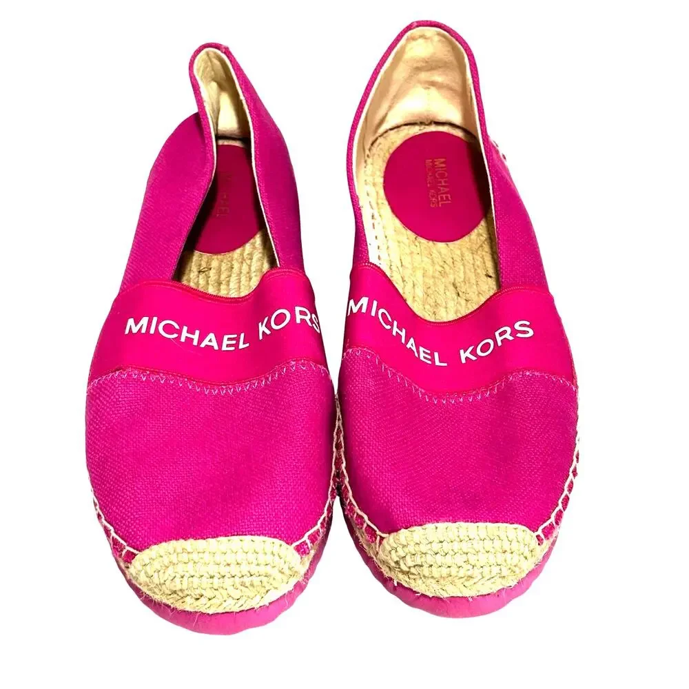 Michael Kors pink canvas espadrilles casual shoes flats US size 9M spell outs